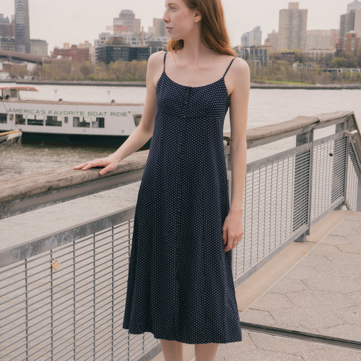navy dress with white polka dots Montclair Polkadot – St. George USA Airy woven chiffon (with The Stunning Red Beach EOY25-2ndWave Size:12 US Women (9 AU/UK)