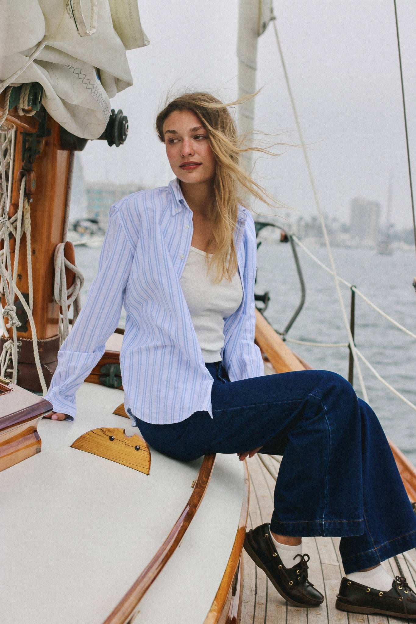 White With Light Blue Pinstripes