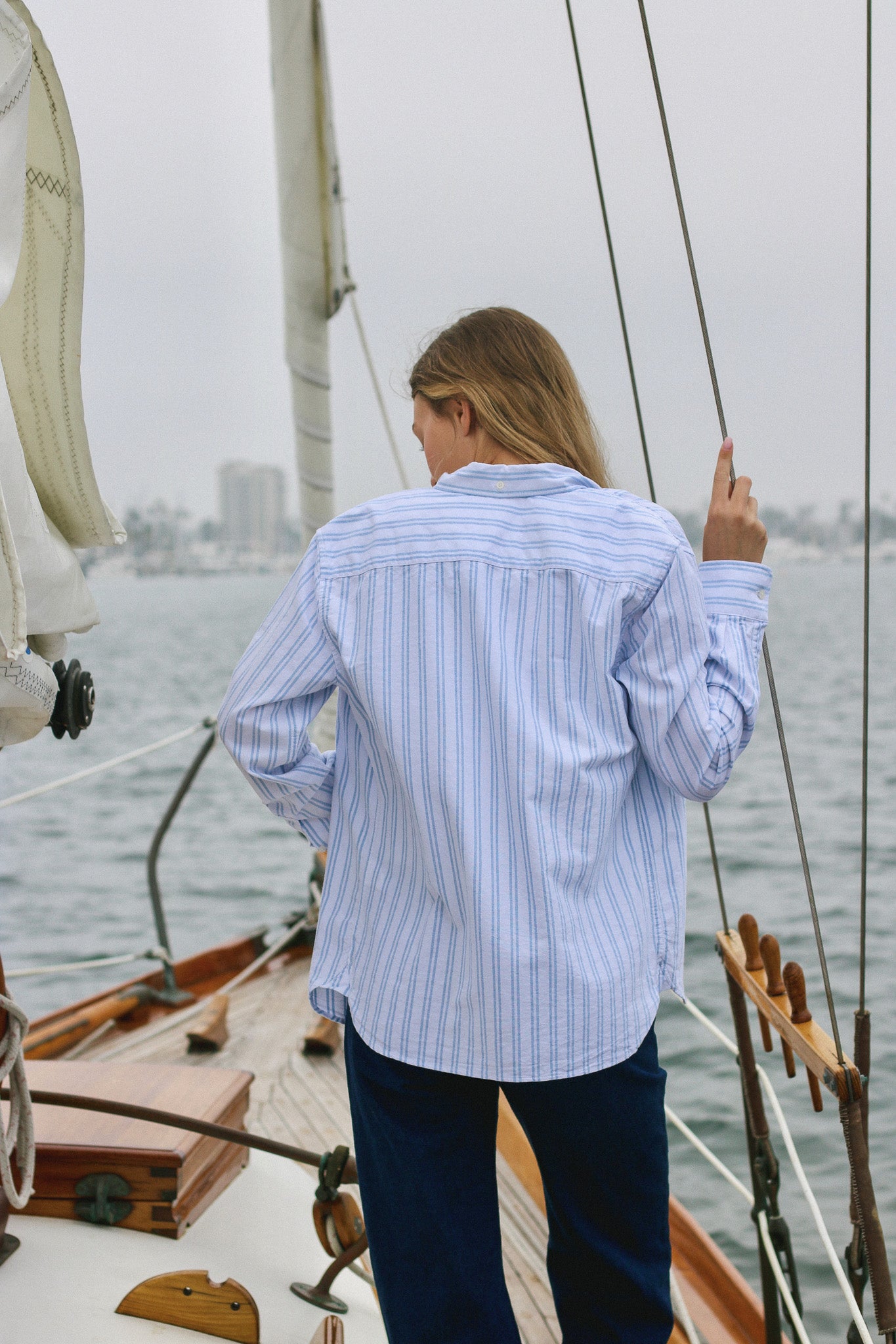 White With Light Blue Pinstripes