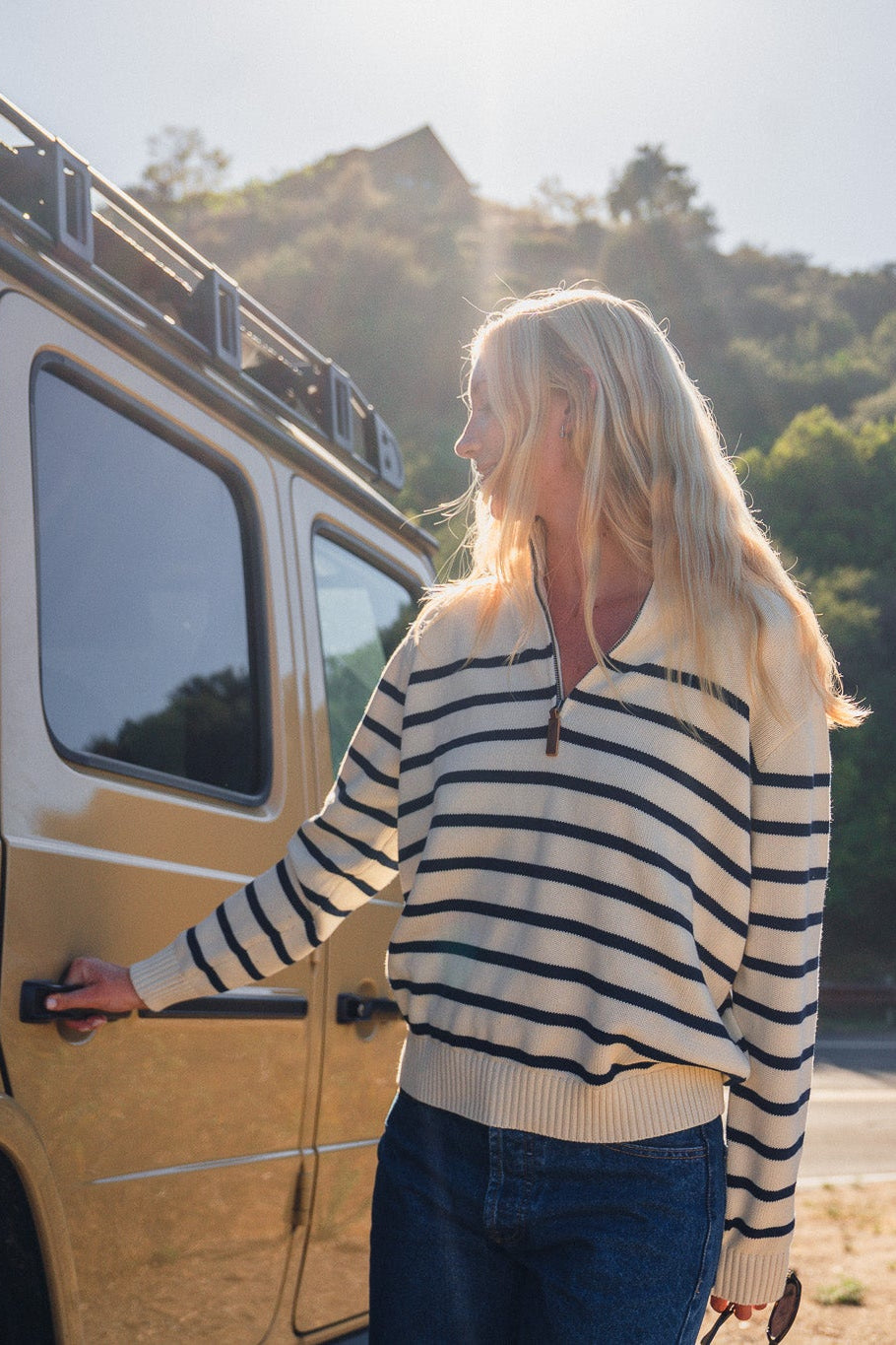 Montauk Knit Quarter-Zip - White And Navy Stripes