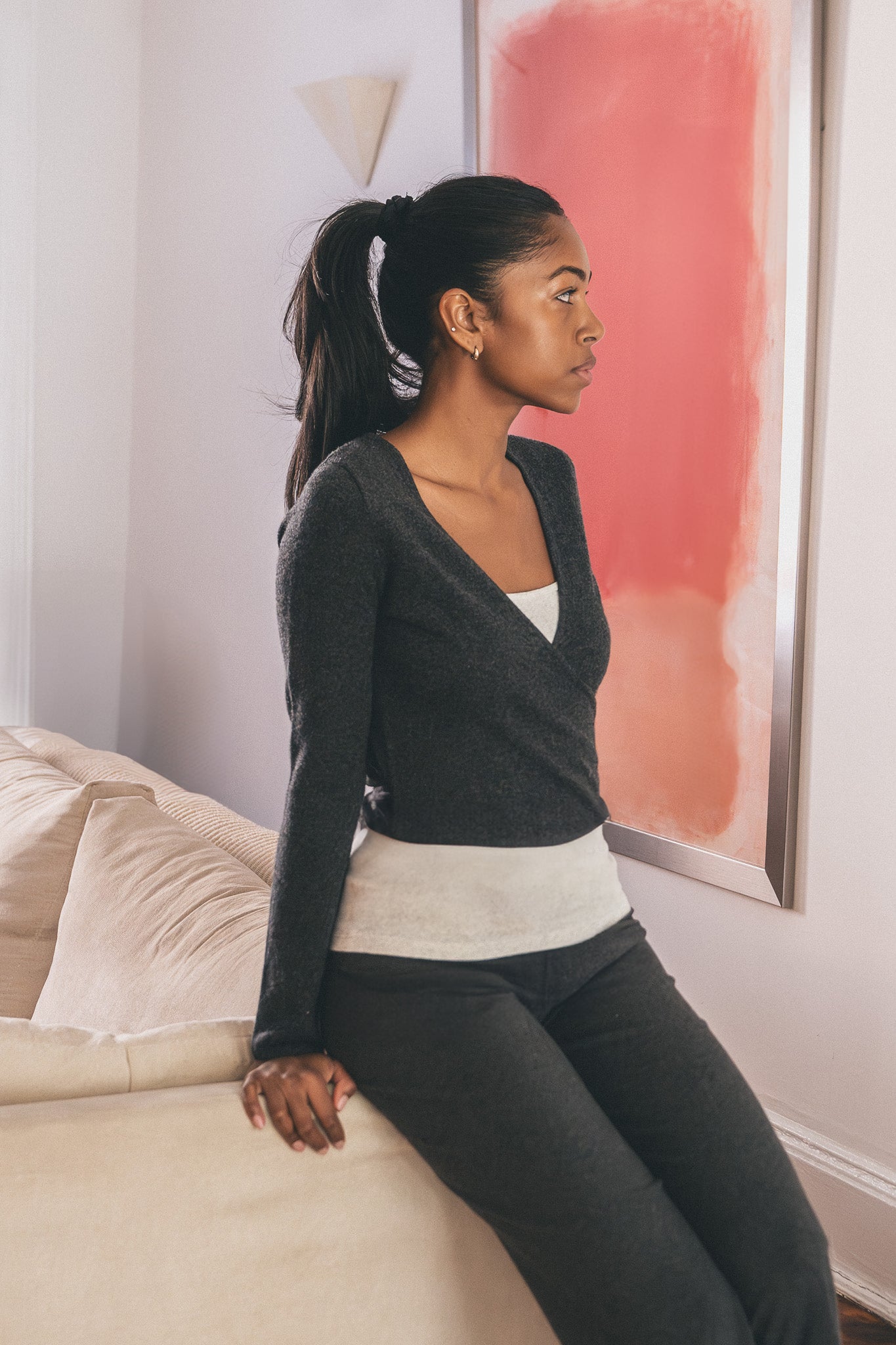 Kingston Wool Blend Wrap Top - Charcoal