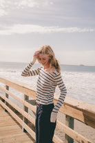 Ivory With Navy Thin Stripes