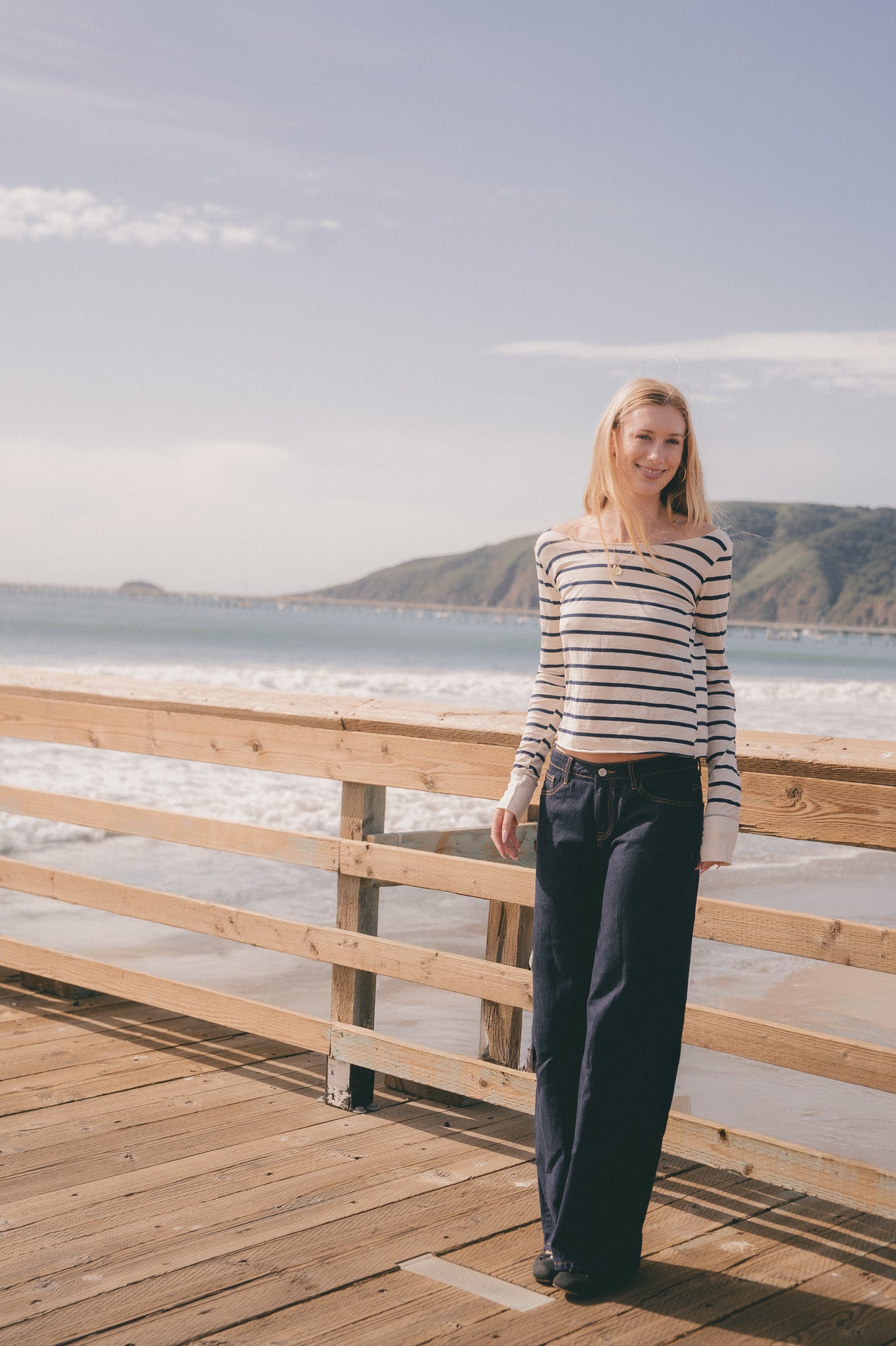 Ivory With Navy Thin Stripes