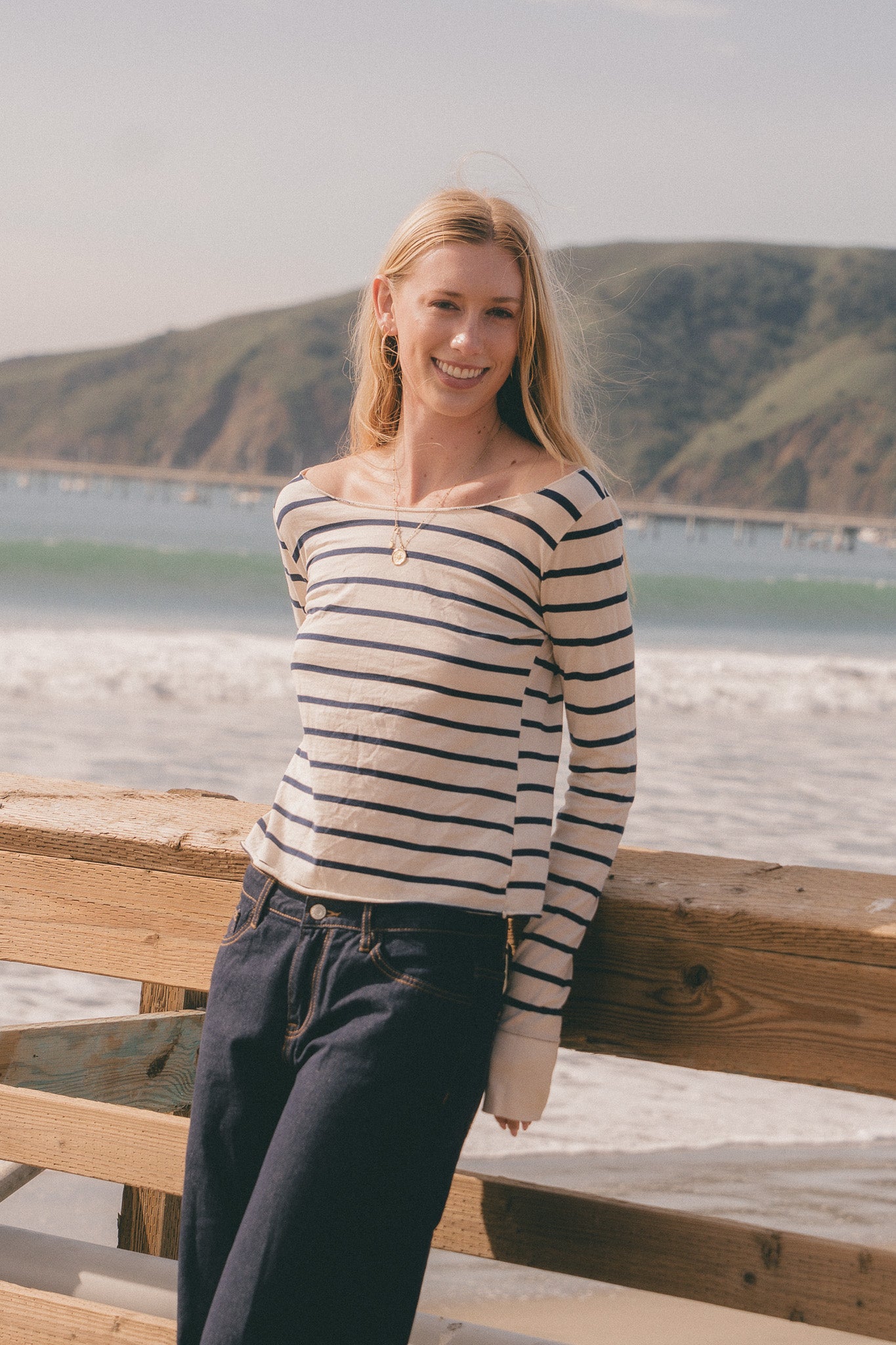 Ivory With Navy Thin Stripes