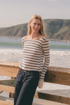 Ivory With Navy Thin Stripes